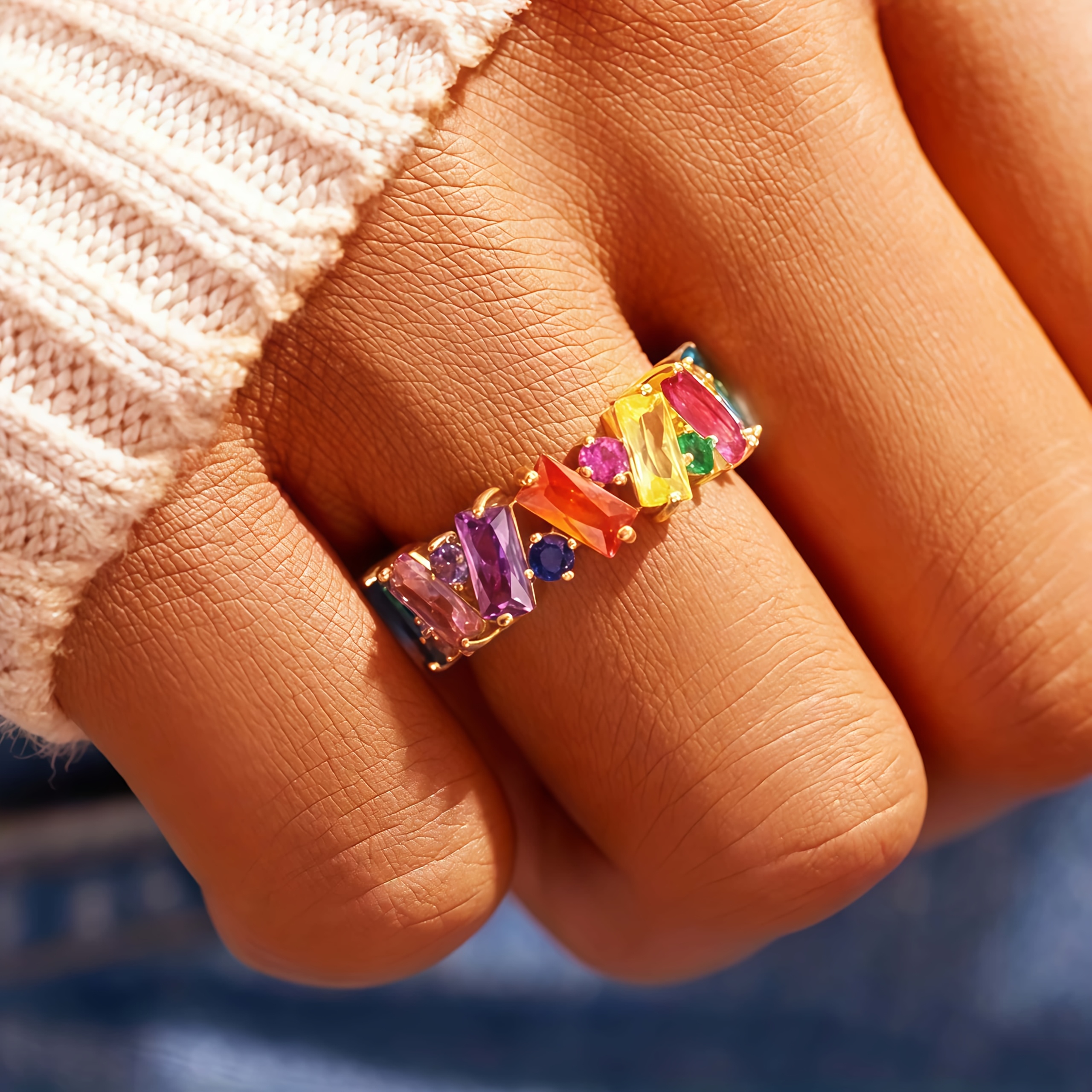 Women's Colorful Synthetic Zirconia Irregular Rings, Creative Design